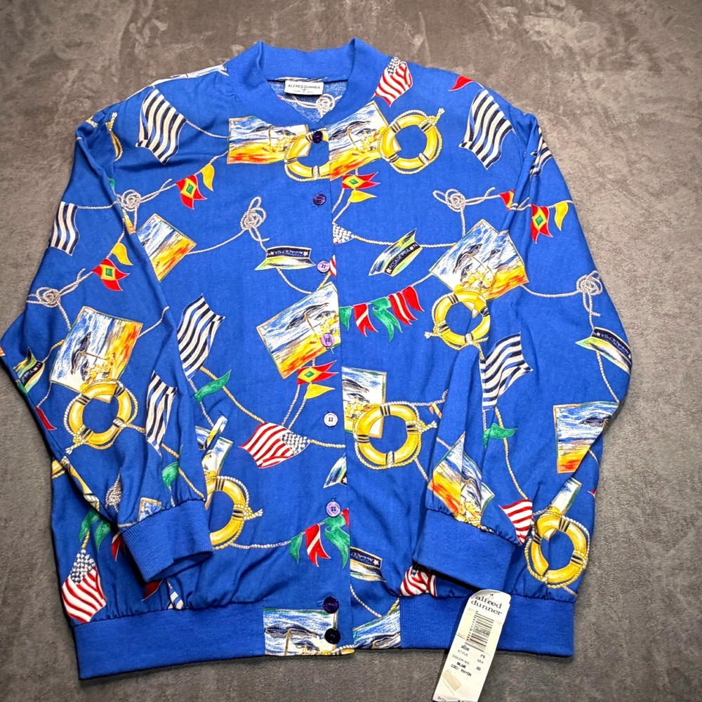 Vtg 90s Alfred Dunner Jacket Womens 16 Blue Nautical Button Front Coastal NWT
